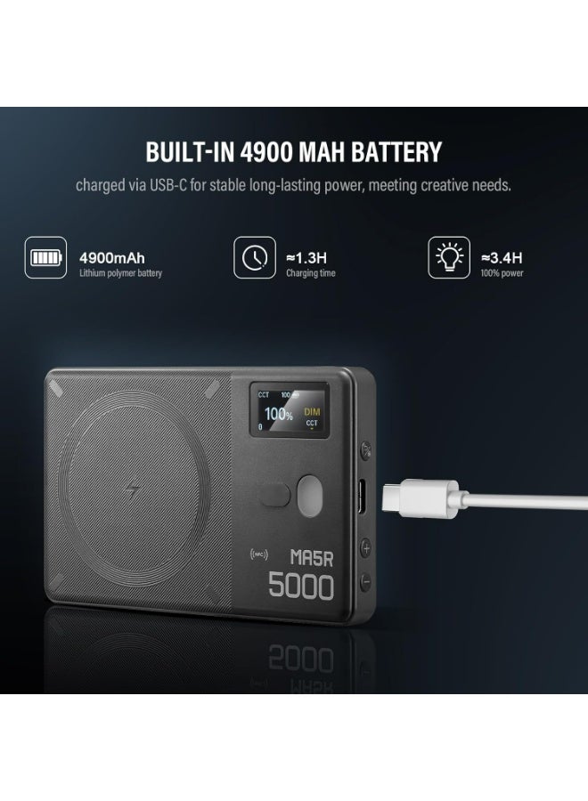 Godox ضوء فيديو ملون كامل RGB مغناطيسي Godox MA5R، 1800K-10000K 14 تأثيرات مسبقة البرمجة ضوء LED للتصوير الذاتي لكاميرا DSLR (أسود) - Image 4